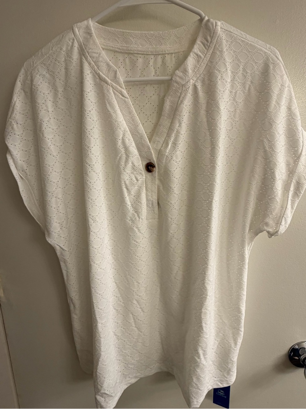 Cupshe White Eyelet Short Sleeve Henley Top